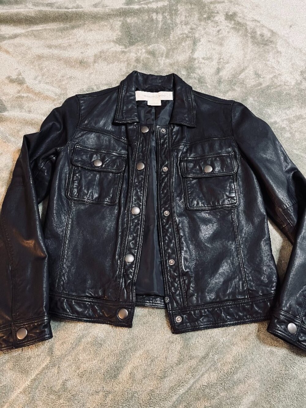 Treasure & Bond Black Leather Denim Style Trucker Moto Jacket Women's Size Small